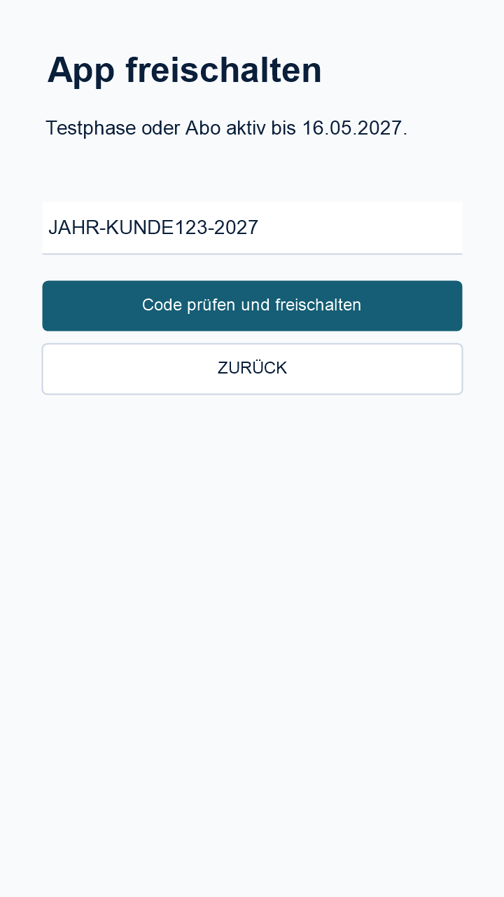 Freischaltcode eingeben